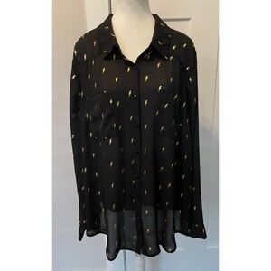 TORRID Womens Button TOP Long Sleeve BLACK Lightning Bolt Sz 3 (3X 22/24)  NWT